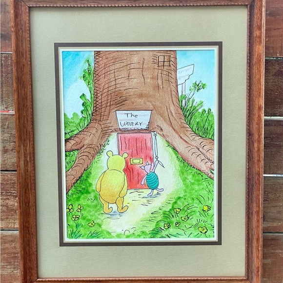 Prismacolor Pencil Drawing of Winnie The Pooh Framed on Paper Hand Made Baby - Picture 2 of 8